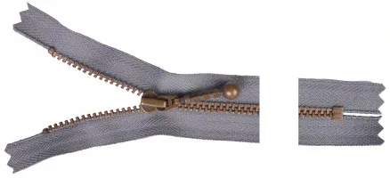 YKK Rits Antiek Messing 15cm 4mm Grijs