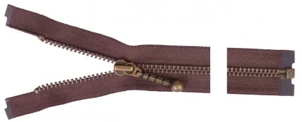 YKK Deelbare Rits Antiek Messing 60cm 4mm Bruin